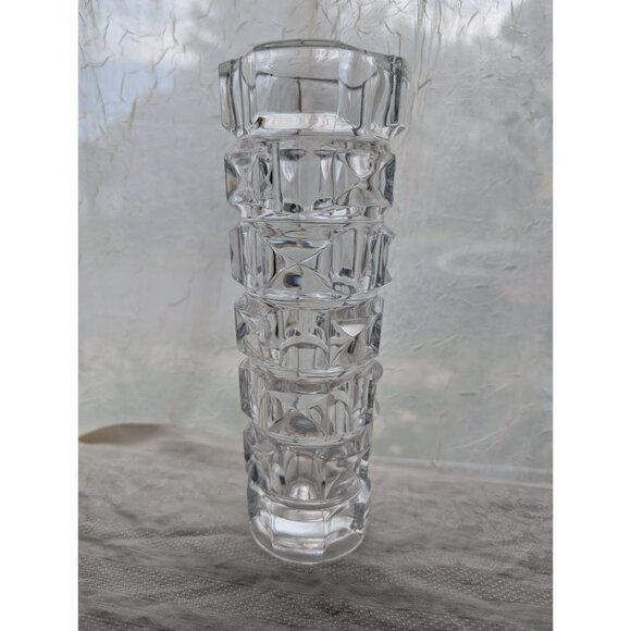cristal D'Arques Cut Glass Crystal Vase 8 Inch Tall Clear Textured Design - Picture 2 of 5